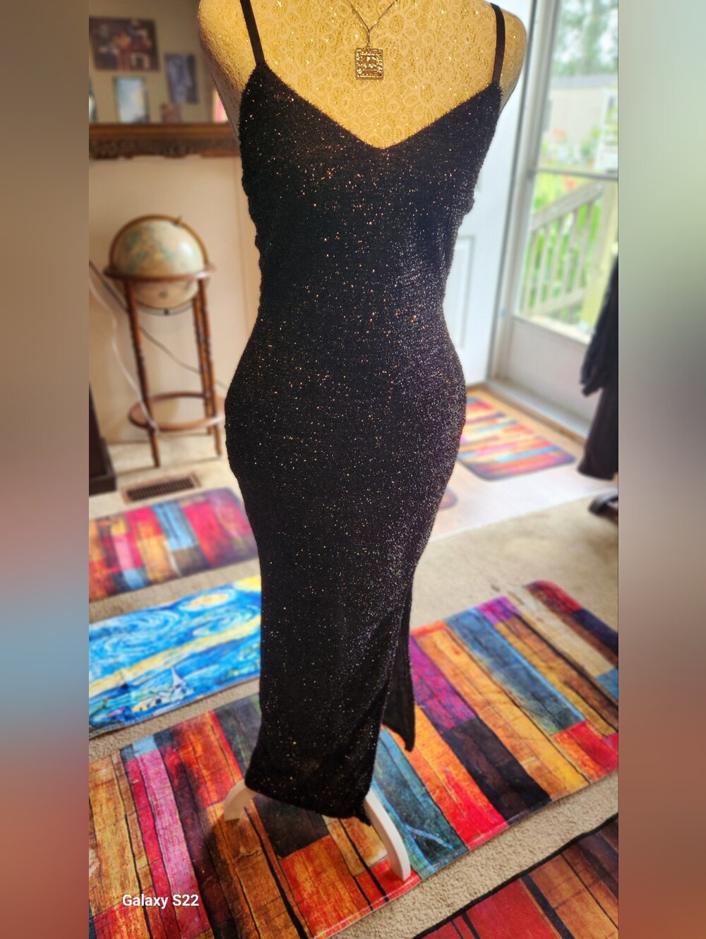 NEW SMALL HALLOWEEN GOTH PARTY COSTUME Black Sparkle Slip Dress with
